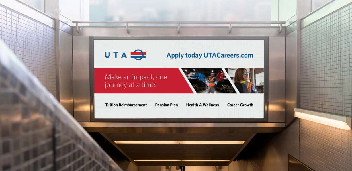 Out-of-home display created for UTA by Appcast Brand and Creative team