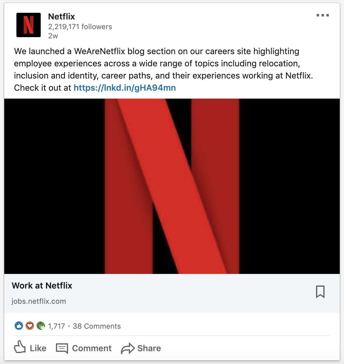 Netflix activating their employer brand on LinkedIn can play a role in their high volume recruiting strategy.