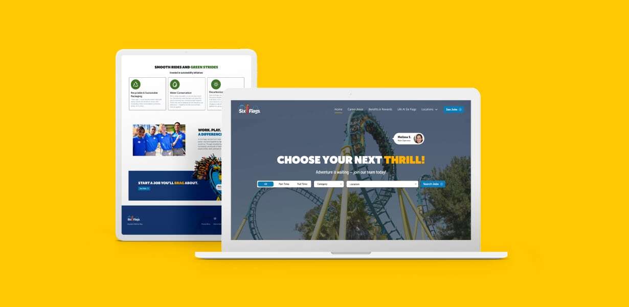 Six Flags career site displayed on laptop and ipad