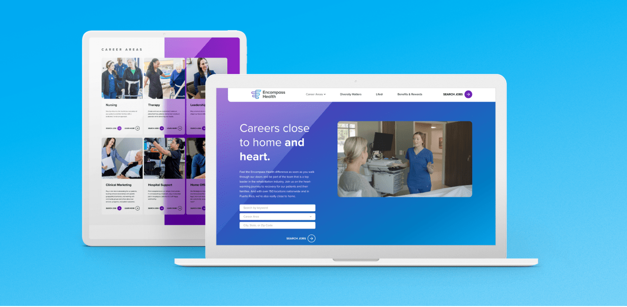 Encompass Health's career site displayed on laptop and ipad
